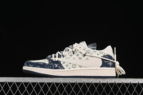 All categories Air Jordan Jordan series basketball shoes Air Jordan 1 Low High-end customized low-top sneakers Travis Scott x Fragment Design x Air Jordan 1 Low OG SP AJ1 LV joint blue denim drawstring low-top cultural casual sneakers YX5066-322